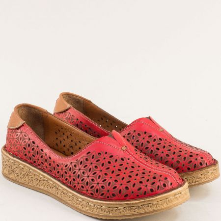 Червени дамски летни обувки на платформа естествена кожа 74071chv