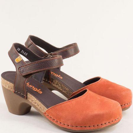 Дамски сандали на среден ток естествен набук в оранжево 7463no