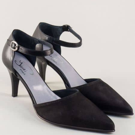 Елегантни дамски обувки от естествена кожа в черен цвят на висок ток 7624ch