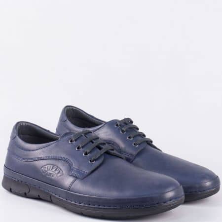 Сини мъжки обувки с шито ходило от естествена кожа 763s