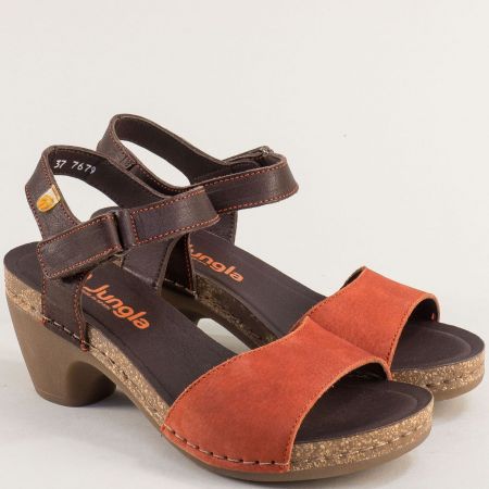 Естествен набук дамски сандали в кафяво и оранжево 7679ko