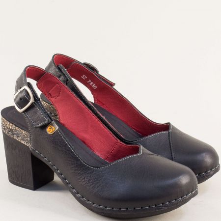 Комфортни дамски сандали в черен цвят естествена кожа 7830ch