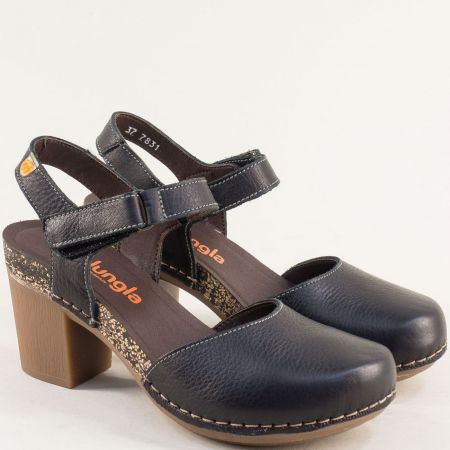 Комфортни дамски сандали на среден ток в черна кожа 7831ch
