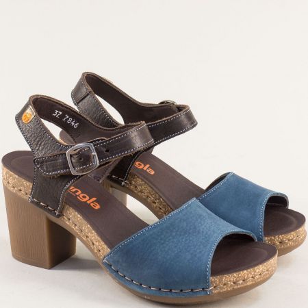 Jungla дамски сандали естествена кожа в син цвят на ток 7846ks