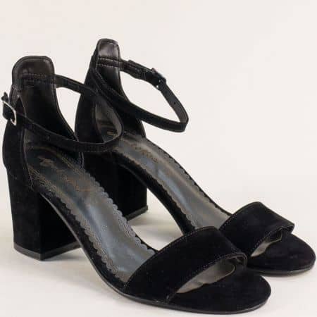 Велурени  черни дамски сандали на ток и затворена пета 7891vch