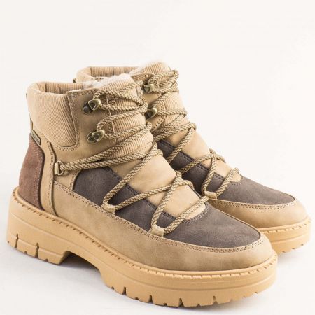 Кафяви дамски боти JANA меки  и топли на модерно ходило с връзки и цип 8-26287-394