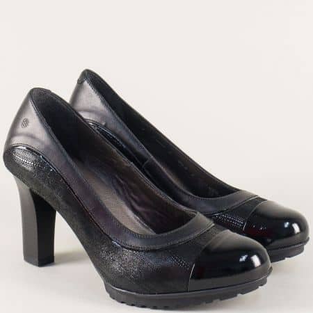 Черни дамски обувки на висок ток от естествена кожа и лак 80002ch