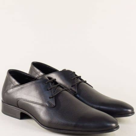 Черни мъжки обувки с връзки и кожена стелка b8016ch