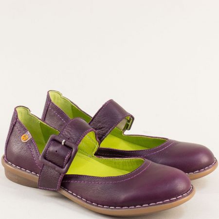 Лилави дамски обувки на шито ходило от естествена кожа 8035l