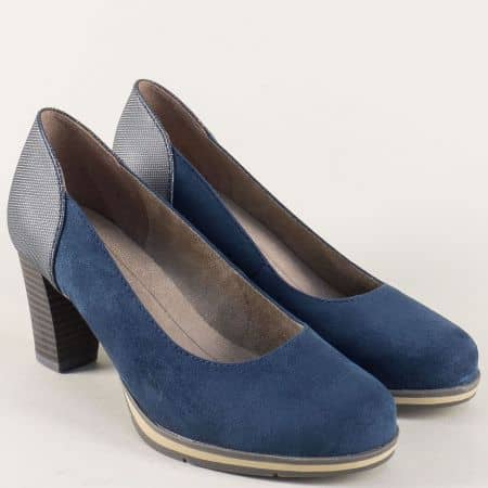 Ежедневни дамски обувки в син и сив цвят на висок ток 82246228vs