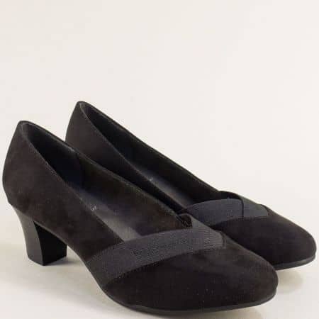 Черен велур дамски обувки на среден ток 82246525vch