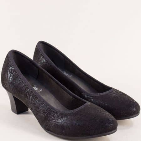 Черен набук дамски обувки на среден ток 822476nch