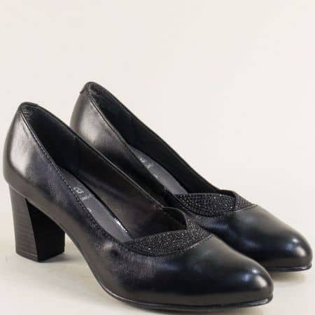 Стилни дамски обувки на ток естествена кожа в черно 822480ch