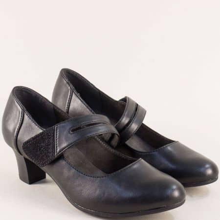 Дамски черни обувки на среден ток с каишка 824464ch