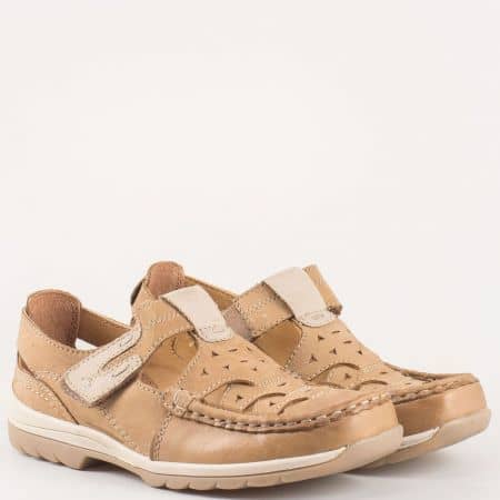 Ежедневни бежови дамски обувки Jana от естествена кожа с прорези 824620bj