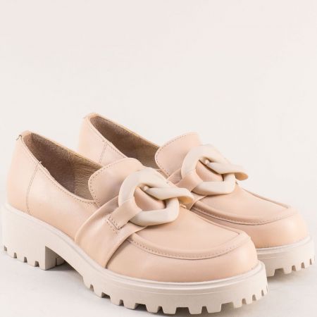 Бежови дамски обувки на платформа естествена кожа 82761bj