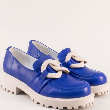 Дамски обувки на платформа естествена кожа в син цвят 82761s