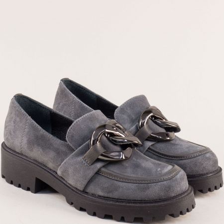 Велурени дамски обувки на комфортно ходило в сив цвят 82761vsv