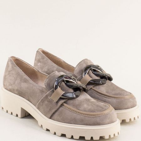 Естествен велур дамски комфортни обувки в бежов цвят 82761vtbj