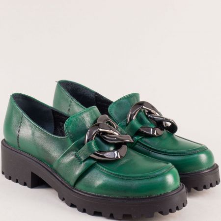 Зелени кожени дамски обувки на черна комфортна платформа 82761z