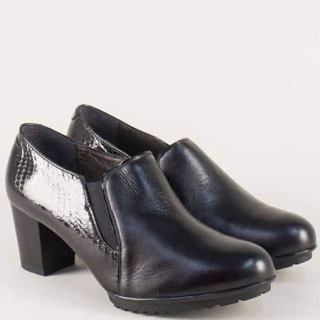 Черни дамски обувки на среден ток от естествена кожа и лак 82781ch