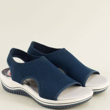 Сини дамски сандали на платформа от фин текстил 828728s