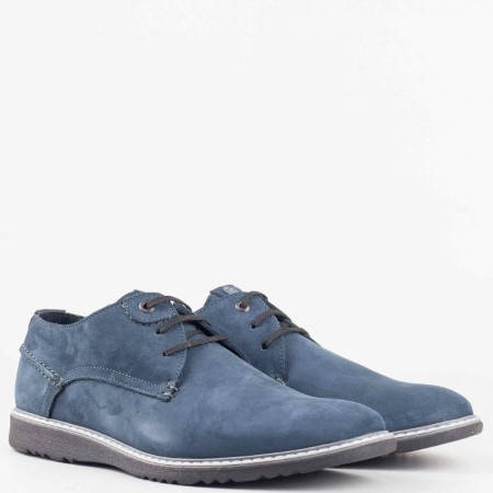 Мъжки ежедневни обувки изработени от изцяло естествен набук в син цвят 83338ns