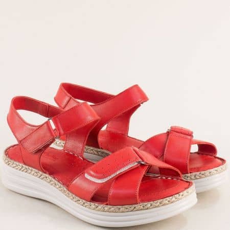 Естествена кожа дамски сандали на платформа в червено 8616chv