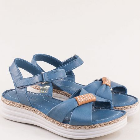 Ежедневни дамски сандали на платформа в синя кожа 8645s