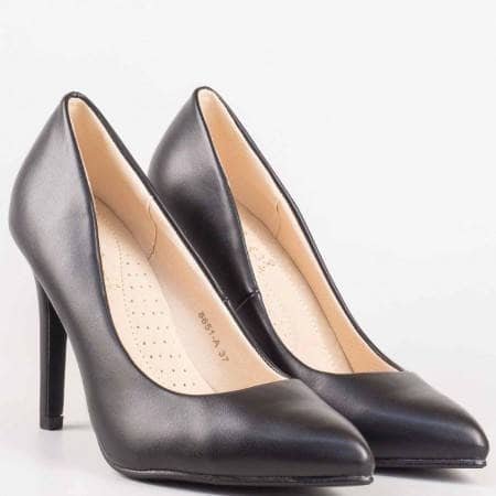 Черни дамски обувки на висок ток с анатомична стелка 8651ch