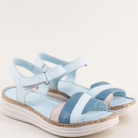 Сини комфортни дамски сандали от естествена кожа 8670sps