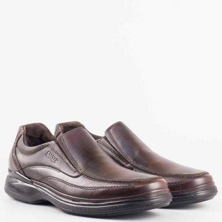 Мъжки ежедневни обувки с естествена кожена стелка на утвърден български производител в кафяв цвят 8766k