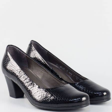 Дамски обувки на среден ток- ALPINA от черен естествен лак 879lch