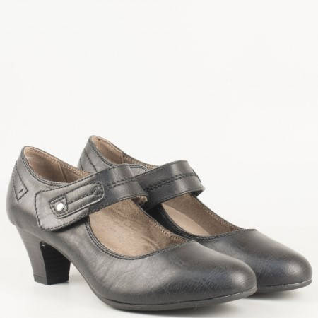 Дамски ежедневни обувки на среден ток с велкро лепенка и ластик на немския производител Jana в черен цвят  8824462ch