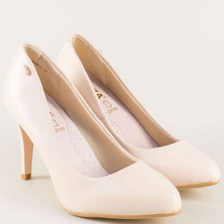 Бежови дамски обувки на елегантен висок ток с кожена стелка- ELIZA 8866bj