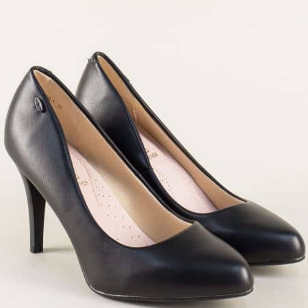 Черни дамски обувки на елегантен висок ток с кожена стелка- ELIZA 8866ch