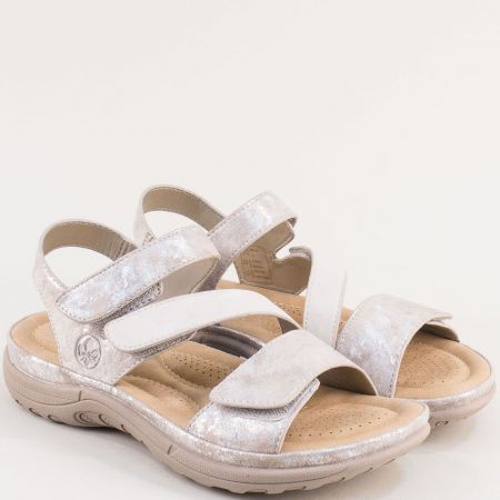 Комфортни дамски сандали в бежов цвят с лепенки Rieker 8872bj
