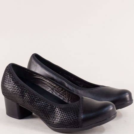 Черни дамски обувки на среден ток от естествена кожа 8876ch