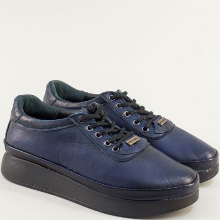 Дамски сини обувки на платформа с връзки от естествена кожа 890s
