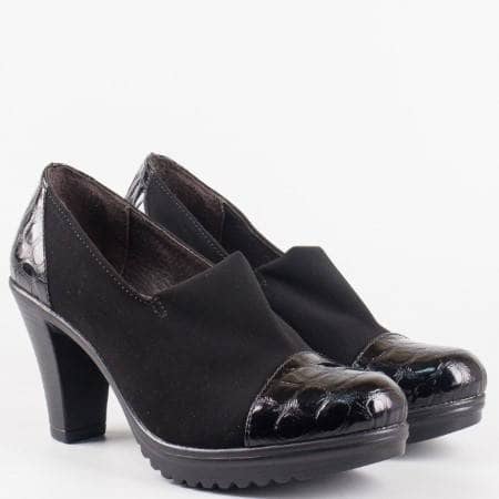 Ежедневни черни дамски обувки от стреч материал и естествен лак на утвърден български производител 89710285nchkr