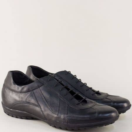 Кожени мъжки обувки на равно ходило в черен цвят 9002302ch