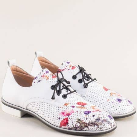 Дамски обувки естествена кожа св бяло с цветен принт 9089b