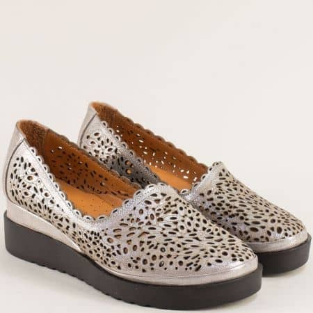 Дамски обувки в сив цвят с перфорация естествена кожа 9090ssv