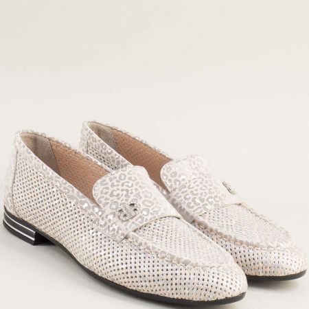 Дамски обувки от естествена кожа в бежов и сребърен цвят  9093490ssrbj