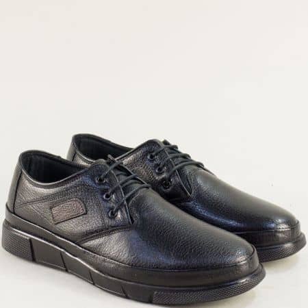 Естествена кожа мъжки равни обувки с връзки в черно 914ch