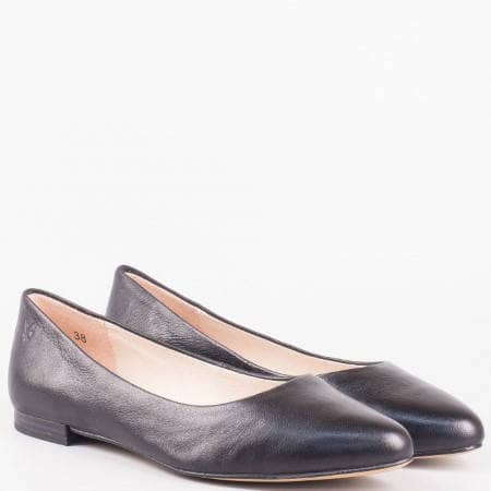 Дамски качествени обувки, тип балерини, изработени от висококачествена естествена кожа на немската марка Caprice в черен цвят 922107ch