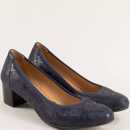 Дамски обувки естествена кожа в син цвят на среден ток 922307s