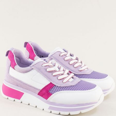 Бяло и лилаво дамски текстилни маратонки Caprice 923708bl