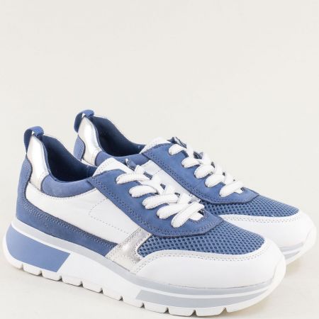 Естествена кожа дамски маратонки в бяло и синьо Caprice 923708bs
