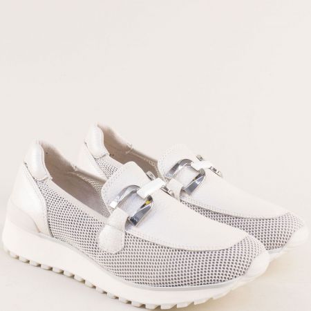 Дамски обувки на платформа естествена кожа в бяло 924502bj